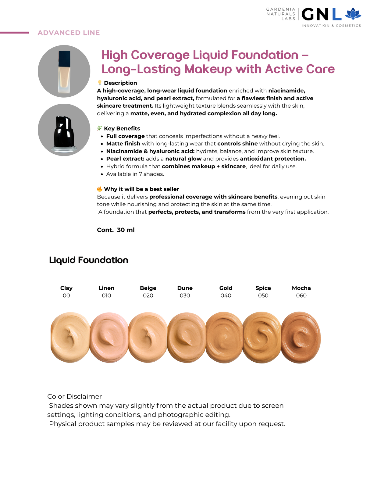 High Coverage Liquid Foundation – Long-Lasting Makeup with Active Care #050 Spice | 30 ml | Advanced Line