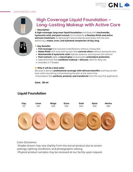 High Coverage Liquid Foundation – Long-Lasting Makeup with Active Care #030 Dune | 30 ml | Advanced Line